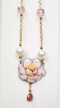 COLLANA GABRIELLA RIVALTA CON CAMELIA DIPINTA A MANO